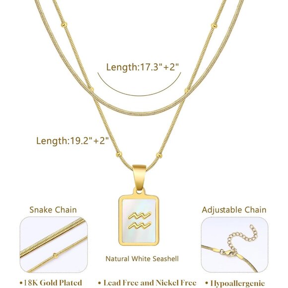 Unique Aquarius Zodiac Necklace - Gold-Plated Natural Shell with Adjustability - Picture 4 of 6